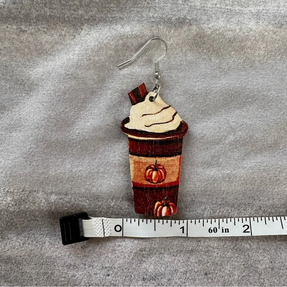 Pumpkin Spice Latte Wooden Earrings ☕️🎃🍁 - Picture 7 of 7